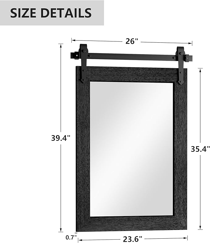Farmhouse Bathroom Mirrors 26”x40” Black Rustic Wall Decor Mirror for Vanity Barn Door Style Wall Mirror for Entryway Living Room