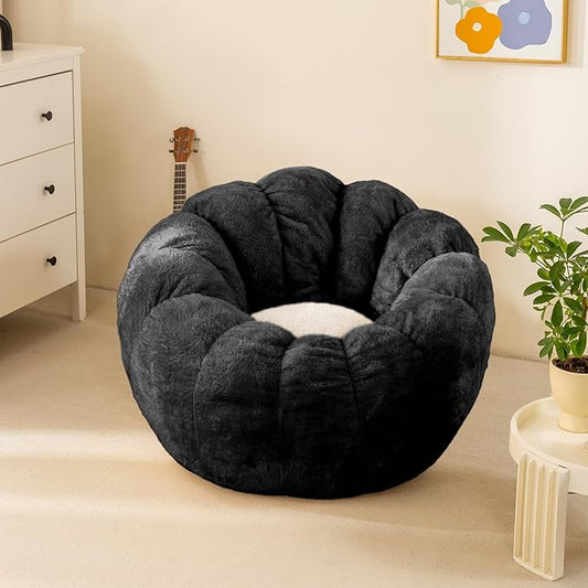 Pumpkin Bean Bag Sofa Chair, Bean Bag Chair with Filler for Teens, Kids, Toddler, Comfy and Lazy Sofa for Dorm, Apartment, Living Room and Bedroom, Black