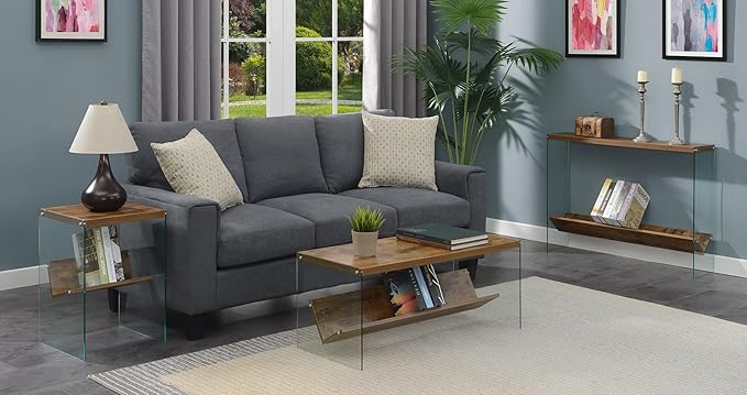 Convenience Concepts SoHo Glass Coffee Table 40" - Modern Living Room Table with Storage Shelf, Contemporary Coffee Table for Family Room, Barnwood