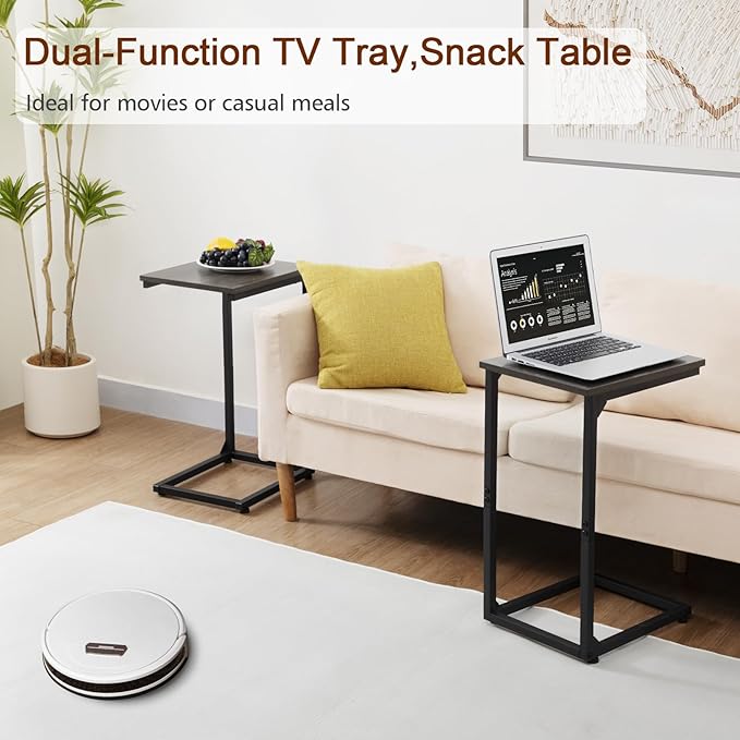 AMHANCIBLE C Shaped End Table Set of 2, Couch Tables That Slide Under, TV Tray Snack Table for Sofa, Small Side Table for Couch, Small Space, Living Room, Dark Grey, HET02CDG