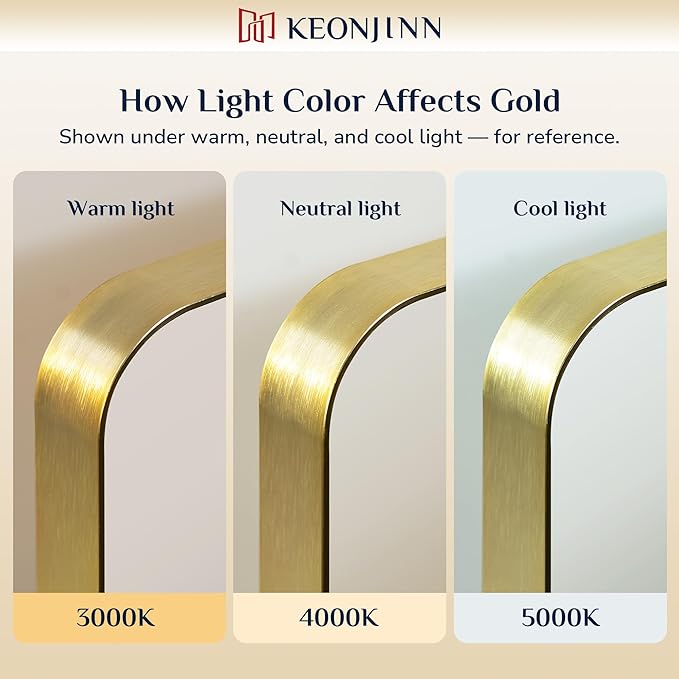Keonjinn Gold Mirrors for Bathroom Sink, 30 x 36 Inch Rounded Rectangle Brushed Brass Mirror, Metal Framed Rectangular Wall Mirror, HD Tempered Glass Modern Decorative Mirror(Horizontal/Vertical)