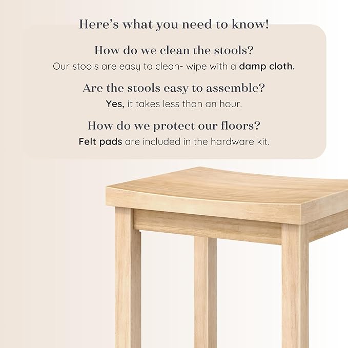 Grain & Grove Smith Collection Solid Wood Counter Height Bar Stool, 24-Inch Saddle Seat Backless Stool, Ideal for Kitchen Island, Dining, or Home Bar Seating, Blonde
