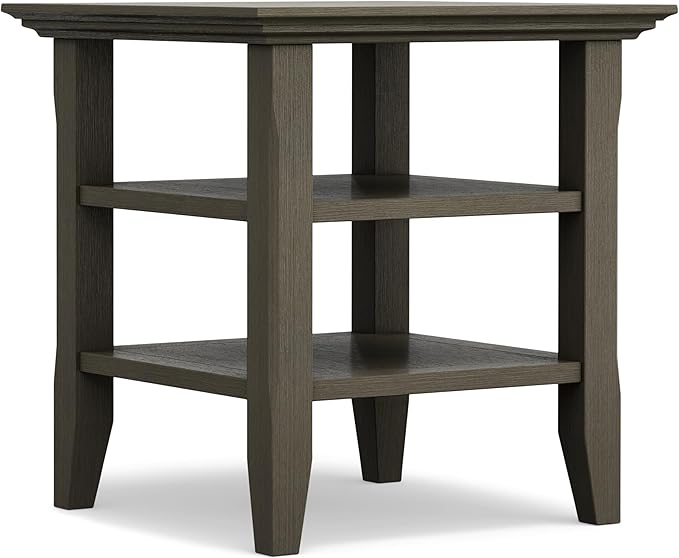 SIMPLIHOME Acadian SOLID WOOD 19 inch Wide Square Transitional End Table in Farmhouse Grey for the Living Room and Bedroom