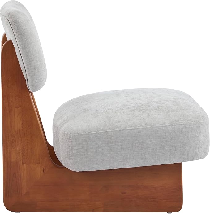 Christopher Knight Home Mores Low Profile Accent Chair Set of 2, Modern Living Room Armless Lounge Chair, Fabric Comfy Reading Chair for Bedroom, Wooden Frame and Thick Padded Seat, Walnut+Gray