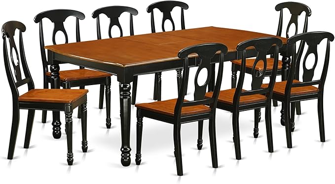 East West Furniture DOKE9-BCH-W 9 Piece Dining Room Table Set Includes a Rectangle Wooden Table with Butterfly Leaf and 8 Kitchen Dining Chairs, 42x78 Inch, Black & Cherry