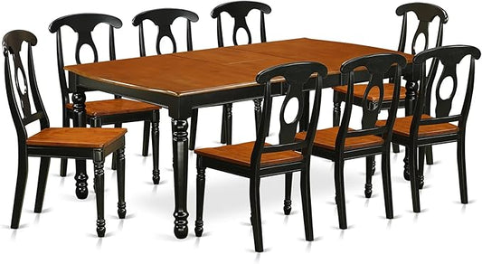 East West Furniture DOKE9-BCH-W 9 Piece Dining Room Table Set Includes a Rectangle Wooden Table with Butterfly Leaf and 8 Kitchen Dining Chairs, 42x78 Inch, Black & Cherry