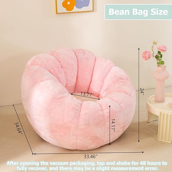 Pumpkin Bean Bag Sofa Chair, Bean Bag Chair with Filler for Teens, Kids, Toddler, Comfy and Lazy Sofa for Dorm, Apartment, Living Room and Bedroom, Pink
