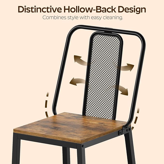 Dining Chairs Set of 6, Wooden Kitchen Chairs, Farmhouse Dining Chairs with Back Support, for Living Room, Kitchen, Rustic Brown and Black CY01L6BR