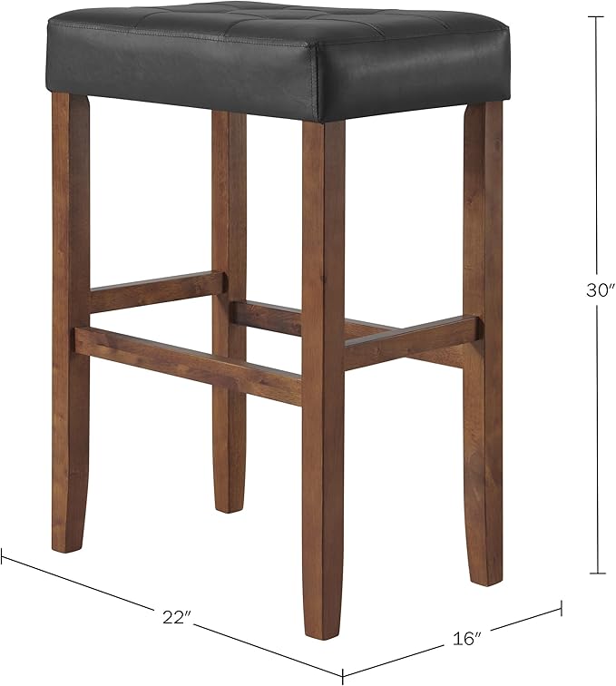 Alaterre Furniture Madison 30-Inch Bar Stool with Faux Leather Seat - Barstool for Kitchen Island or Bar - Backless Barstools (Walnut/Black)