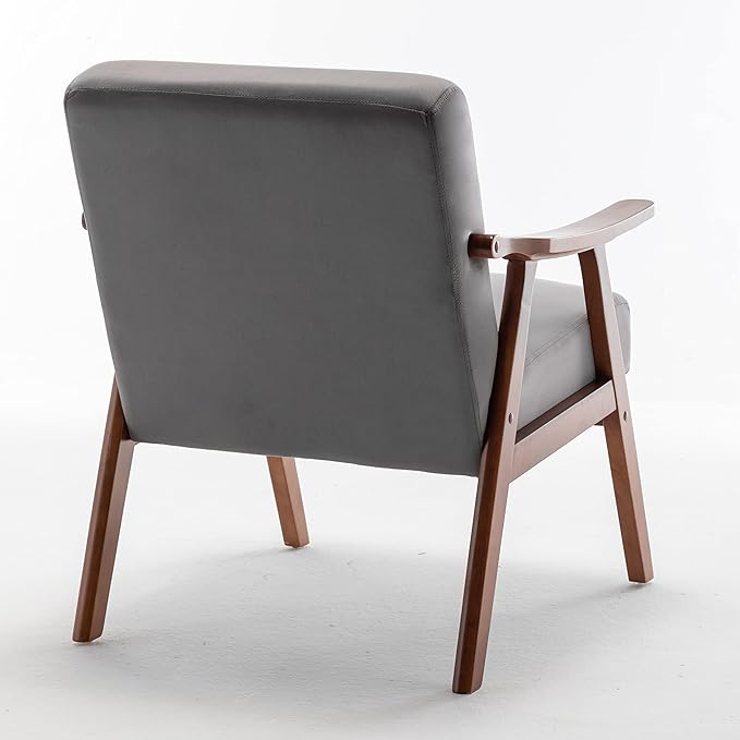 Container Furniture Accent Chair with Microfiber Upholstery and Solid Wood Frame, Classic Mid-Century Modern Living Room Furniture for Extra Seating, Grey