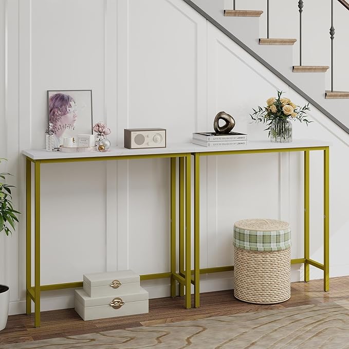 HollyHOME Narrow Console Table, 29.5" Slim Entryway Table, Sofa Stand, Hallway Shelf for Hallway, Bedroom, Living Room, Foyer, White