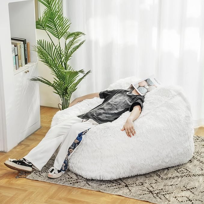 Recaceik Bean Bag Chair Large Bean Bag Chairs, with Fluffy Removable Spongefor, for Living Rooms, bedrooms, Study Rooms, and Offices(White)