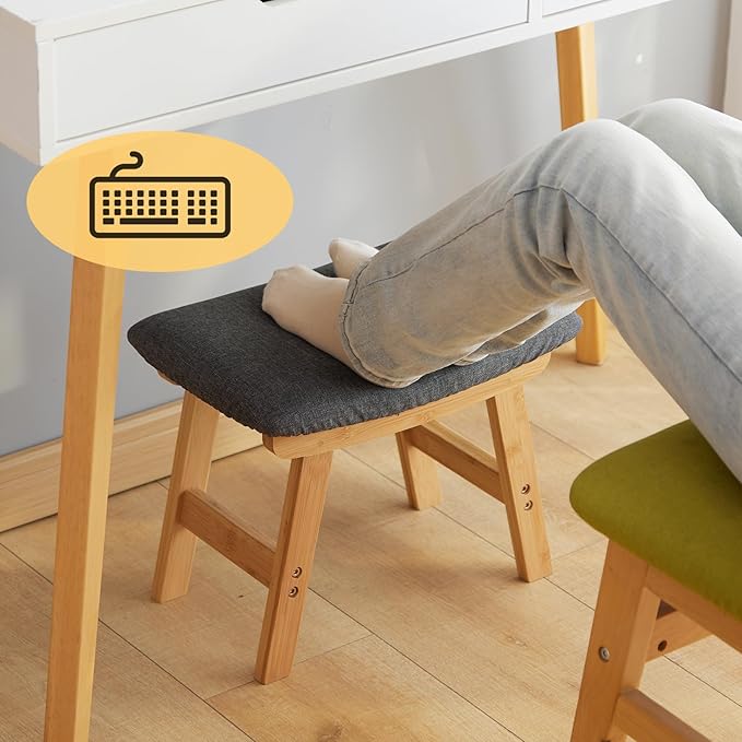 Foot Stool Ottoman Foot Rest Under Desk,Small Stool for Living Room, Bedroom and Kitchen (Natural Legs - Gray Stool Surface)