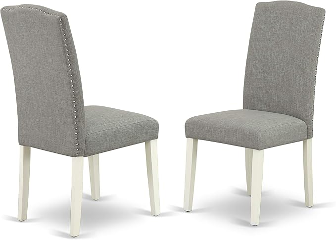 East West Furniture SHEN3-LWH-06 3 Piece Dining Set Contains a Round Kitchen Table with Pedestal and 2 Dark Shitake Linen Fabric Parson Dining Chairs, 42x42 Inch, Linen White