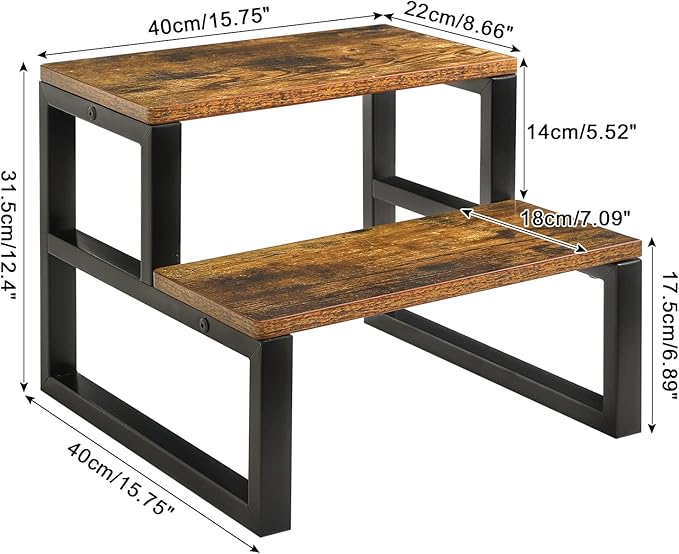 IBUYKE 2-Step Wooden Step Stools for Adults Kids, Heavy Duty Bedside Step Stool with 500 Lbs Capacity, Non-Slip Stepping Foot Stool for Bedroom Livingroom Bathroom Kitchen, Rustic Brown TBD002H