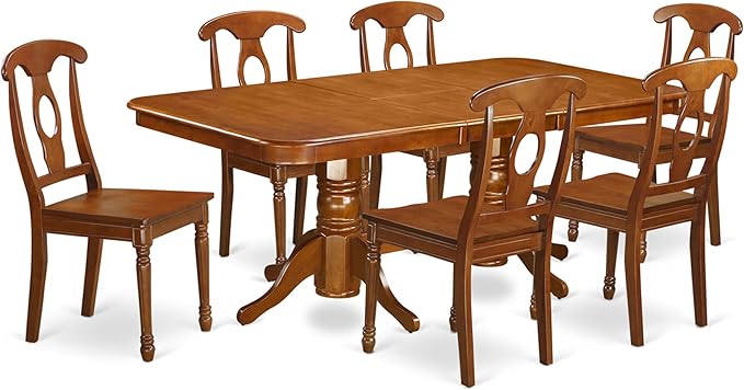 East West Furniture NANA7-SBR-W 7 Piece Kitchen Table Set Consist of a Rectangle Dining Table with Butterfly Leaf and 6 Dining Chairs, 40x78 Inch, Saddle Brown