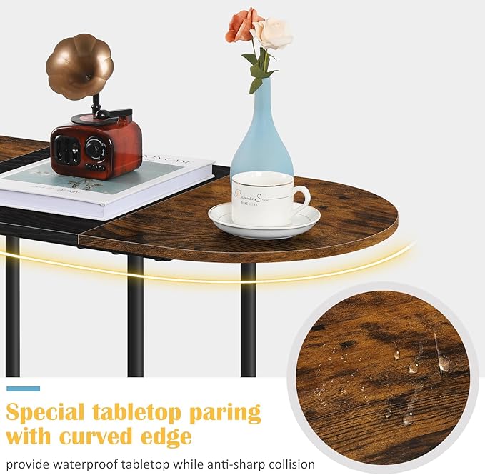 OYEAL Small Round Coffee Table for Living Room Farmhouse Oval Center Table Circular Coffee Table with 2-Layer Storage and Opening Shelf for Display,Small Space,Home Office,Black & Brown