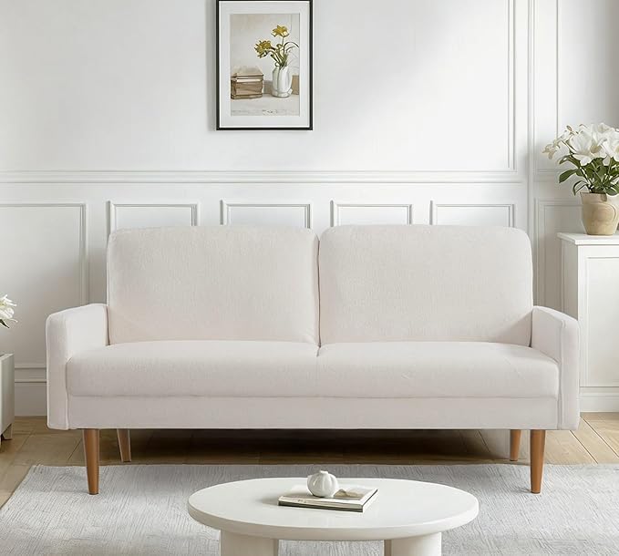 Kent Velvet Sofa, European Style with Sleek Design, Modern & Vintage Flair, Upholstered 3 Seater Couch, Chic Living Room Furniture Seating for Home, Apartment or Office, Ivory