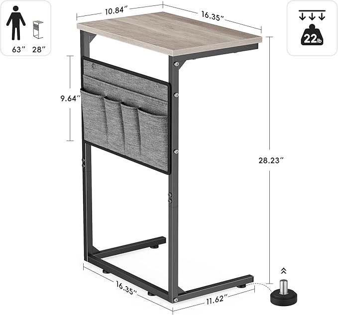 Vagusicc C Shaped End Table, 28'' Tall Side Table for Couch, Small Couch Side Table, Tall Arm Chair Table TV Tray Tables Living Room, Slide Under Sofa Table with Metal Frame for Bedroom Small Spaces