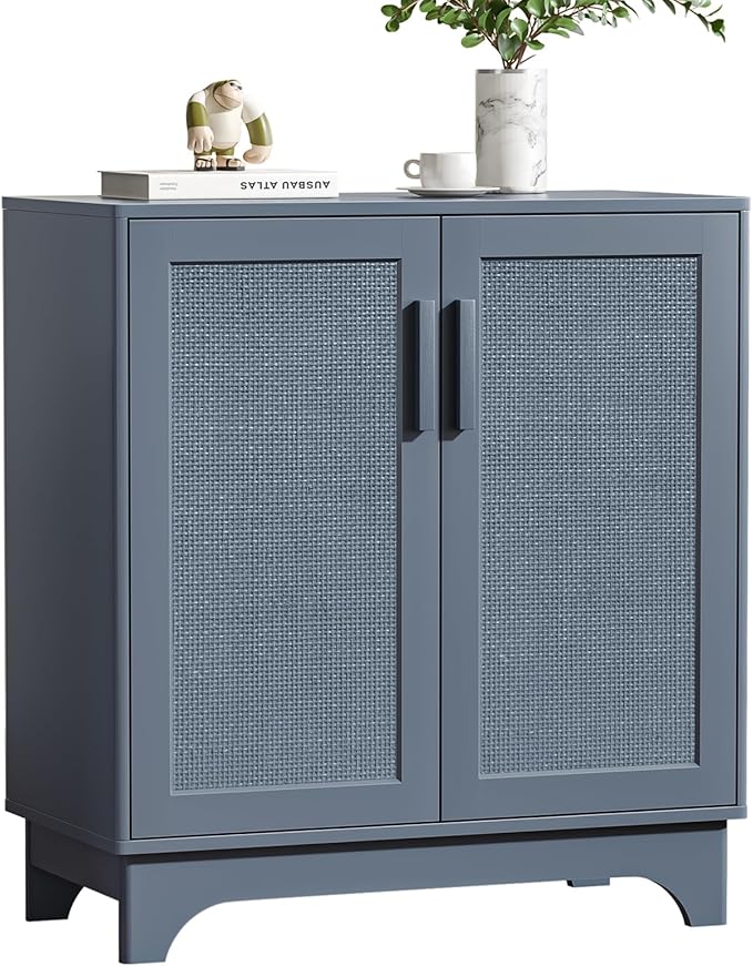 Rattan Cabinet, Sideboard Storage Cabinet with 2 Doors Buffet Cabinet with Adjustable Shelf Large Space, Kitchen Sideboard Buffet for Entryway Hallway