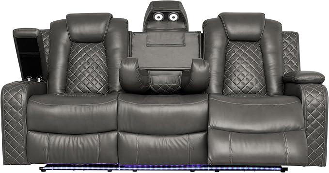 Ball & Cast Power Recliner Sofa Set Leather Reclining Sofa Set Living Room Furniture Set 3PCS Recliner Couch Loveseat & Chair Sets with Wireless Charging,Bluetooth Speaker,Cup Holders for Home Theater
