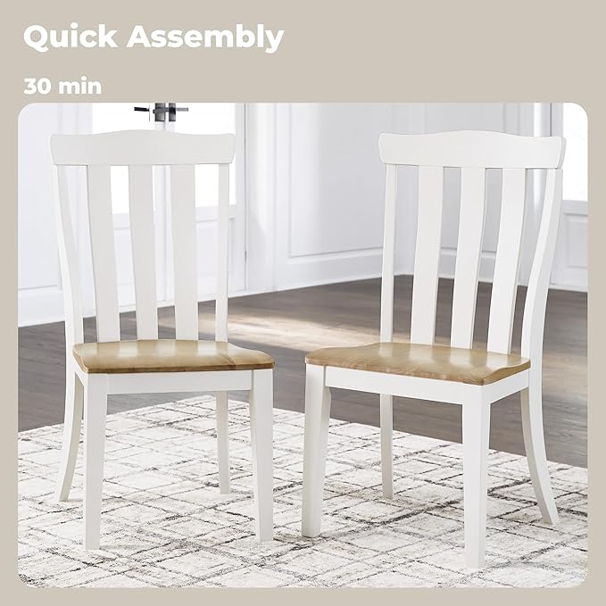 Signature Design by Ashley Ashbryn Farmhouse Armless Dining Chair with Bent Slat Back, Set of 2, White & Light Brown