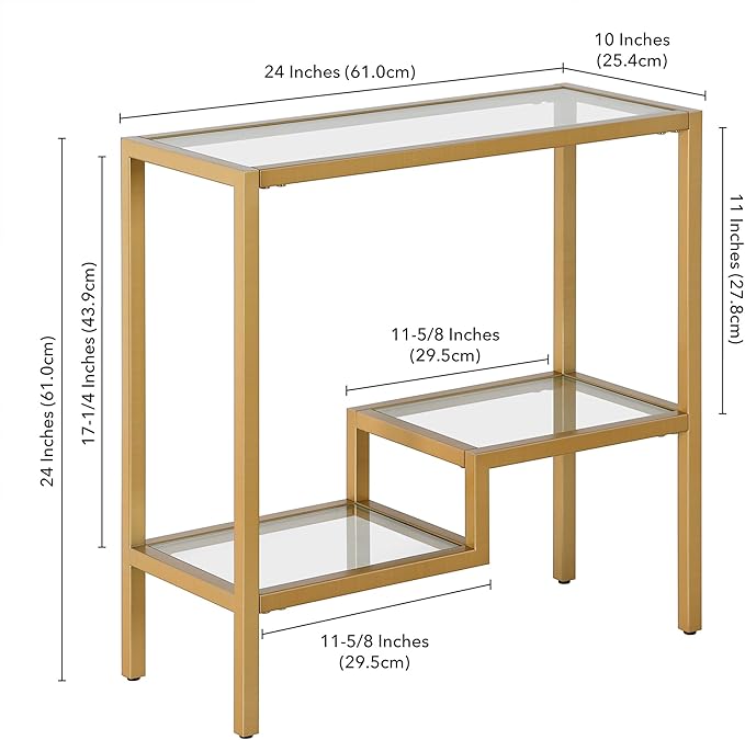 Henn&Hart 24" Wide Rectangular Side Table in Brass, Table for Living Room, Bedroom