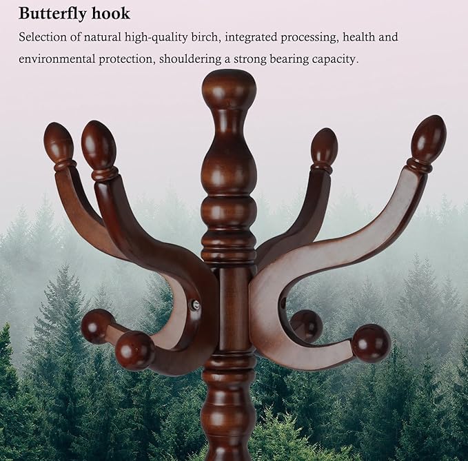 Coat Rack Stand, Solid Wooden Coat Tree with 11 Hooks, Heavy Duty Coat Rack Freestanding with Sturdy Round Base, Natural Birch Wood Coat Hanger Stand for Entryway Bedroom (Circular)