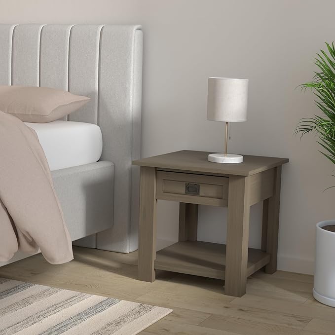 SIMPLIHOME Monroe SOLID ACACIA WOOD 22 inch Wide Square Rustic End Table in Distressed Grey for the Living Room and Bedroom