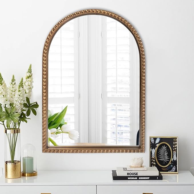 ironsmithn Gold Arched Mirror, 20"x30" Beaded Frame Arch Mirrors, Marlowe Decorative Accent Mirrors for Bathroom Fireplace Bedroom Living Room, Entryway, Antique Gold