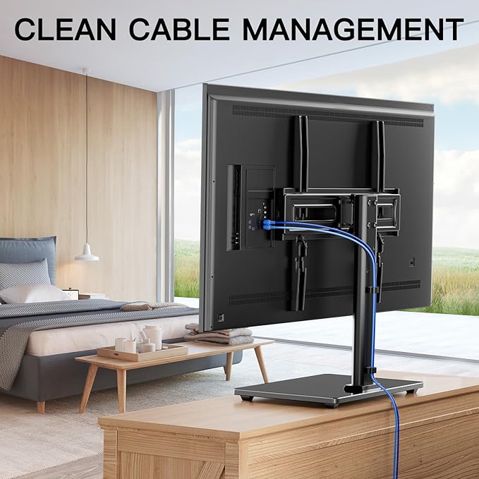 PERLESMITH Universal Swivel TV Stand-Table Top TV Stand for 32-65 inch TV-Height Adjustable TV Base with Heavy-Duty Tempered Glass Base, VESA 400x400mm up to 88lbs, PSTVS17