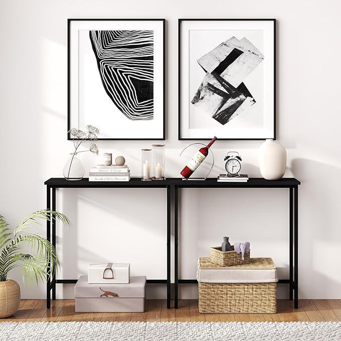 HollyHOME Narrow Console Table, 29.5" Slim Entryway Table, Sofa Stand, Hallway Shelf for Hallway, Bedroom, Living Room, Foyer, Black