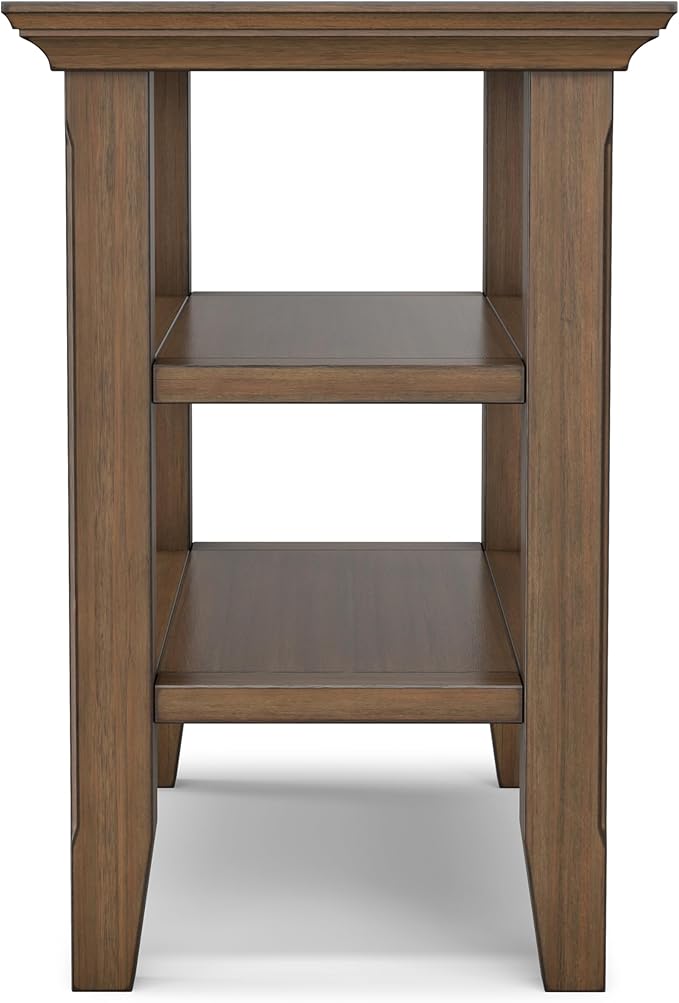 SIMPLIHOME Acadian 14-inch Wide Solid Wood Narrow End Table in Rustic Natural Aged Brown, Transitional-Style Side Table for Living Room, Bedroom, or Family Room with 2 Open Shelves