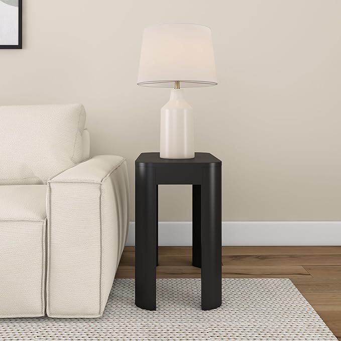 Plank+Beam Modern Rounded Rectangular Side Table, Solid Wood End Table for Living Room, 25in, Black