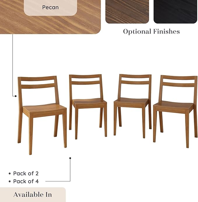 Grain & Grove Davie Dining Room Chairs Set of 4, Solid Wood Modern Kitchen Chair for Living Room, Kitchen, Pecan