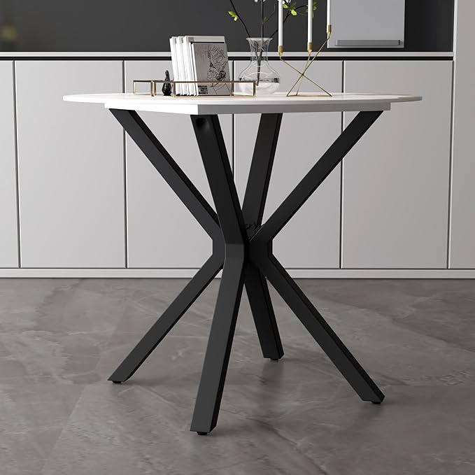 Round Marble Dining Table for 2-4 with Metal Legs, 31.5 Inch Modern Small Sintered Stone Kitchen Table for Kitchen Dining Room (White)