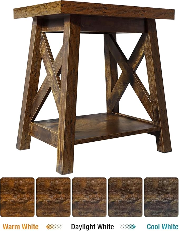Rustic End Table, Farmhouse Side Table with Storage Shelf, Wood Side Table for Living Room, Accent Table for Small Spaces, Brown