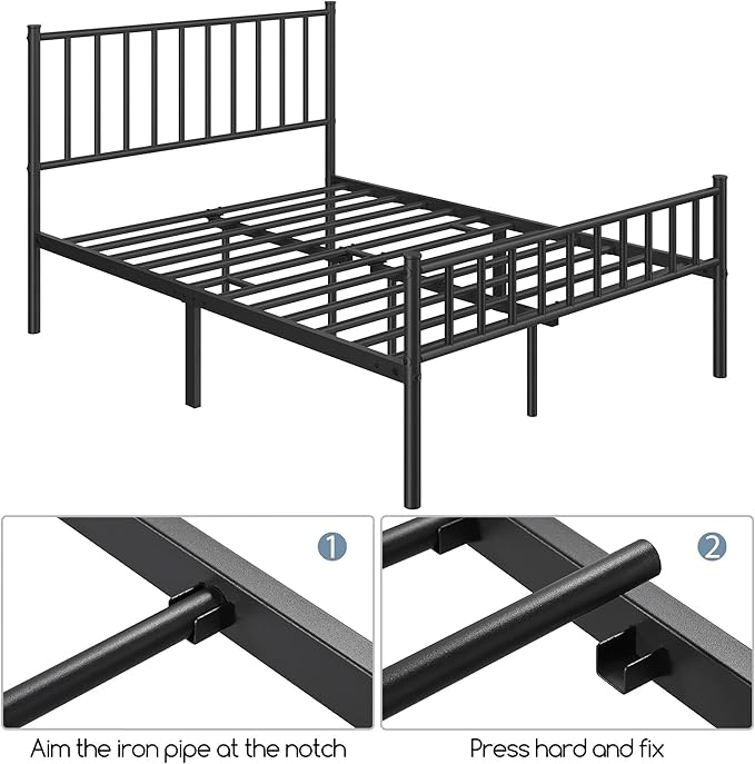 Yaheetech 14 Inch Full Size Bed Frame Metal Platform Bed with Spindle Headboard Footboard/Mattress Foundation/No Box Spring Needed/Underbed Storage Space/Steel Slat Support/Easy Set up, Black
