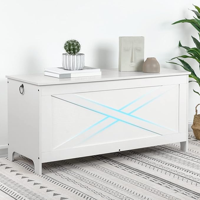 39.4" Toy Chest, Sturdy Entryway Storage Chest with Safety Hinges, Retro Toy Box, Wooden Look Accent Furniture for Living Room, Bedroom, White SCWT48101Z1