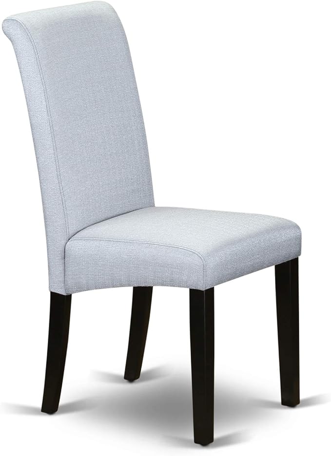 East West Furniture DLBA5-BLK-05 5 Piece Dining Set Includes a Round Dining Room Table with Dropleaf and 4 Grey Linen Fabric Upholstered Parson Chairs, 42x42 Inch, Black