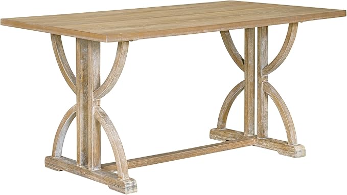 Ball & Cast 6-Piece Dining Table Set, 60" Rectangular Dining Table with 4 Upholstered Chairs & 1 Bench for Dining Room and Kitchen Natural Wood Wash