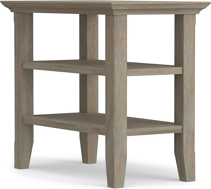 SIMPLIHOME Acadian 14-inch Wide Solid Wood Narrow End Table in Distressed Grey, Transitional-Style Side Table for Living Room, Bedroom, or Family Room with 2 Open Shelves