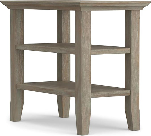 SIMPLIHOME Acadian 14-inch Wide Solid Wood Narrow End Table in Distressed Grey, Transitional-Style Side Table for Living Room, Bedroom, or Family Room with 2 Open Shelves