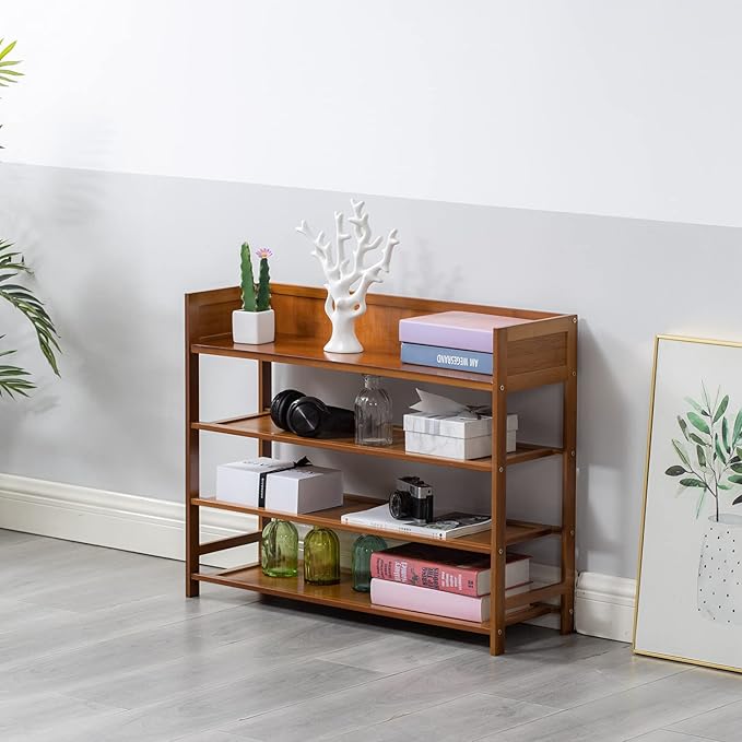 Bamboo Shoe Rack Organizer, 4 Tier Shoe Shelf Storage Organizer, for Entryway, Hallway, and Closet (Brown-31.5)
