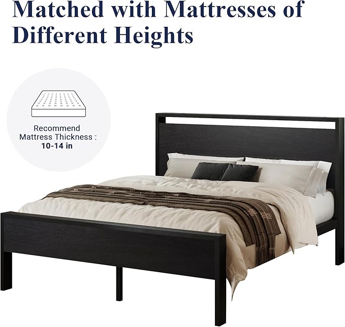 Allewie Queen Size Platform Bed Frame with Wooden Headboard and Footboard, Heavy Duty 12 Metal Slats Support, No Box Spring Needed, Under-Bed Storage, Noise Free, Easy Assembly, Black Oak