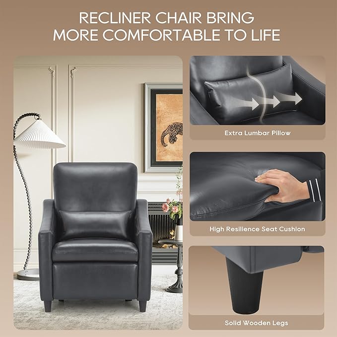 COLAMY Pushback Electric Recliner Chair Set of 2, Premium Leather Upholstery with Adjustable Angles, Extra Lumbar Pillow, Built-in Charging Port, Business-Casual Style for Living Room,Grey