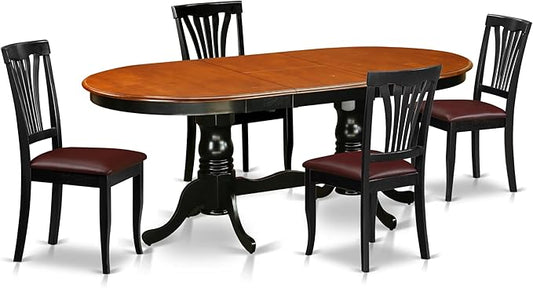 East West Furniture PLAV5-BCH-LC 5 Piece Kitchen Table & Chairs Set Includes an Oval Dining Table with Butterfly Leaf and 4 Faux Leather Dining Room Chairs, 42x78 Inch, Black & Cherry