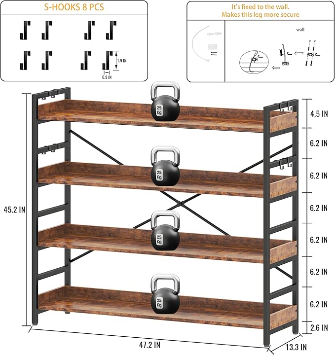 HCHQHS 4 Tier Bookshelf, Adjustable Industrial Bookcase, Vertical Tall Book Shelf, Wood and Black Metal Open Bookshelves for Home Office, Living Room, Bedroom