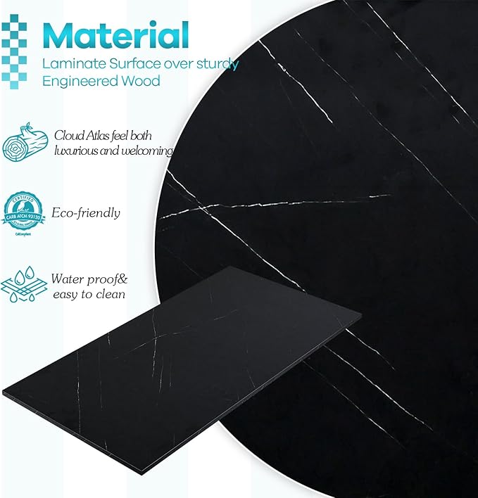 Kaboon Universal Tabletop40 x18, Solid One-Piece Melamine Table Top, Double L-Desk Floating Desk DIY, Home and Office,Cloud Atlas/Black Marble