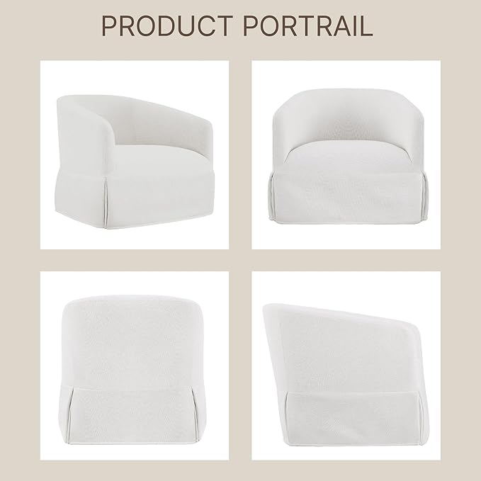 Swivel Accent Chair Set of 2, 360 Degree Performance Fabric Armchair Modern Barrel Chairs Armchair for Living Room Bedroom Home and Office,Cream White